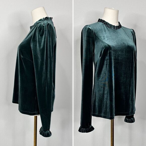 Boden Velvet Ruffle Mock Neck Top Green T1496 NWT 6 Holidays Whimsigoth Romantic - Picture 6 of 11